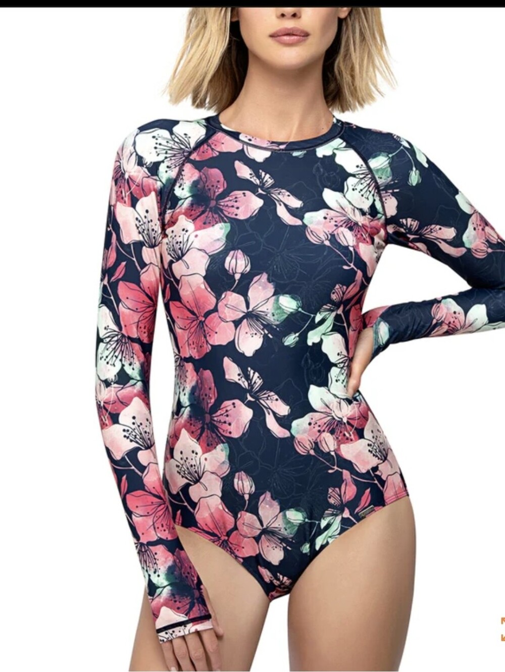 NWT Axesea Size 16 Long-Sleeve Floral One-Piece Swimsuit - High End SURF
